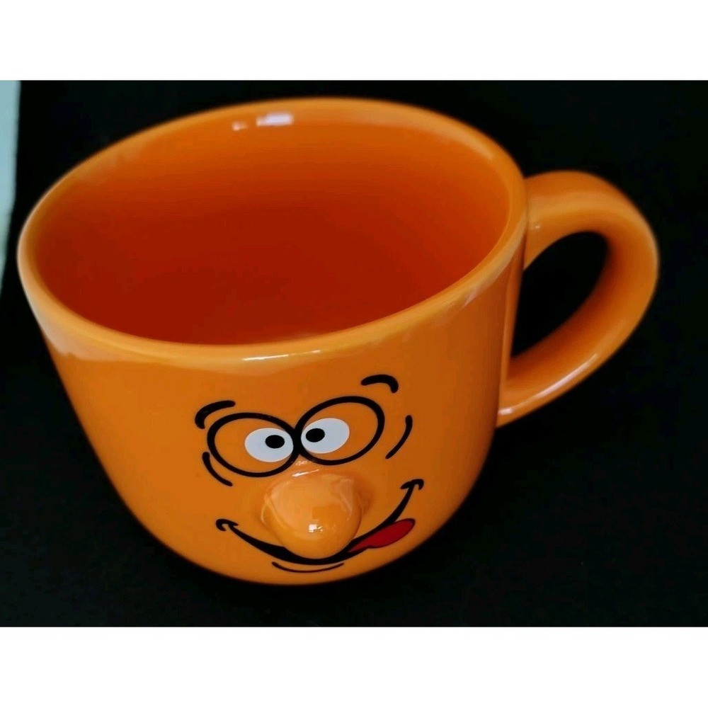 Vintage Livingware Orange Funny Face 3D Coffee 12 Oz Mug Stick Out Nose